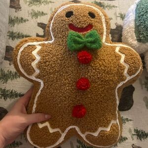 Festive Gingerbread Man Holiday Pillow